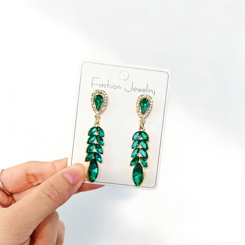 Colorful diamond tassel wheat ear long earrings, fashionable and high-end, exaggerated party statement earrings