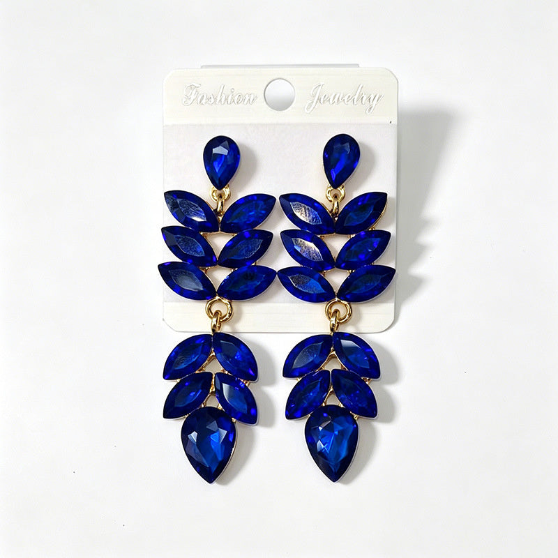 Multi-color crystal wheat ear long water drop earrings, stage performance dress accessories, earrings