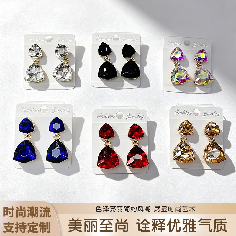 Light luxury style teardrop-shaped faceted crystal multi-layered design earrings, elegant and versatile accessories for everyday wear