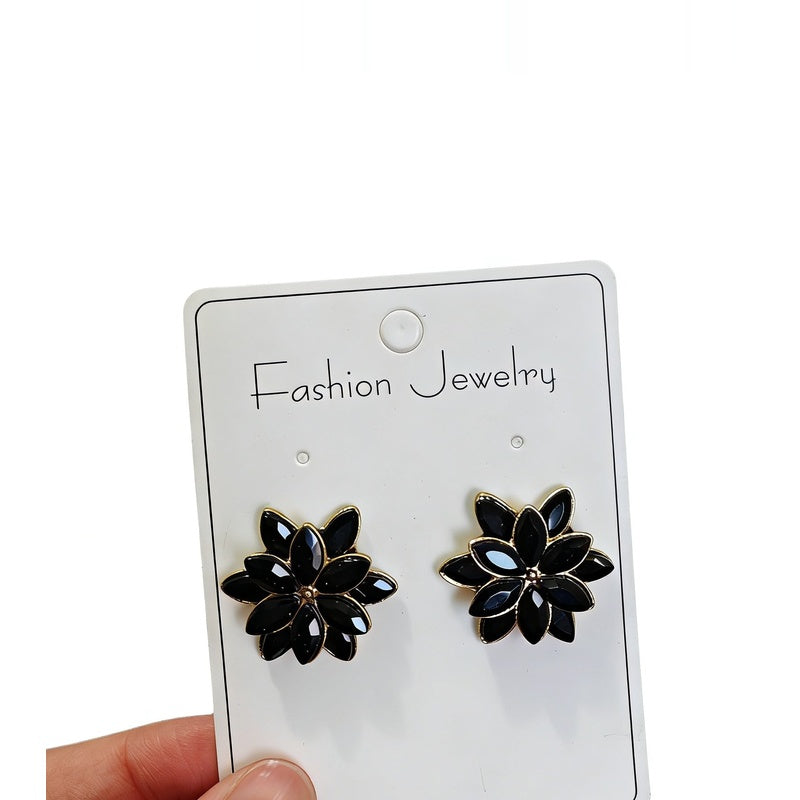 Maillard Champagne Translucent Zircon Double-Layer Snowflake Earrings with a High-End Light Luxury Feel