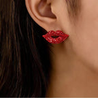 Valentine's Day sparkling full-diamond red lips earrings, exaggerated and stylish earrings