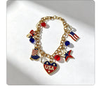 American Independence Day themed flag necklace for women, creative oil-drip star and heart pendant bracelet
