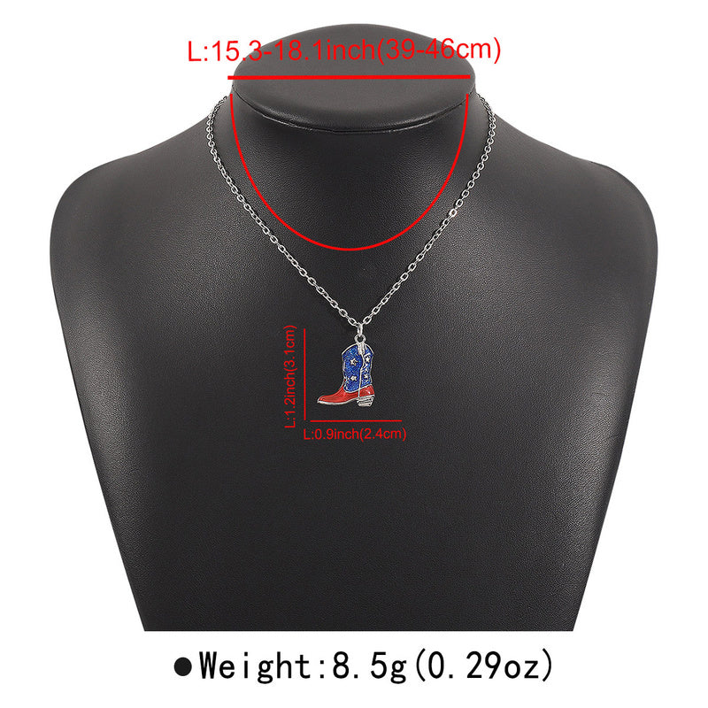 American Independence Day Flag Pendant Necklace with Rhinestones Patriotic Theme Collarbone Chain for Women
