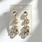 Colorful diamond leaf long earrings, niche light luxury design, stylish and versatile ear accessories