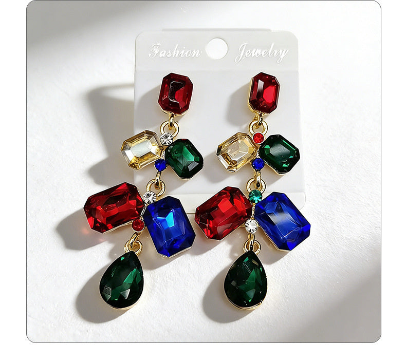 Long waterdrop crystal with fashionable tassels, available in multiple colors, high-transparency cut design, elegant earrings