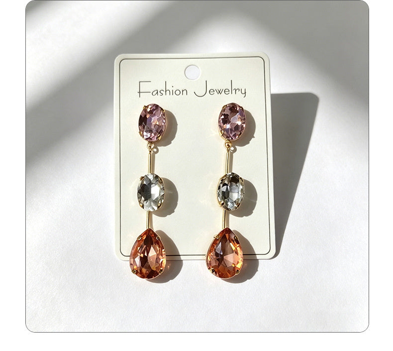 Gradient color stone long earrings, light luxury and elegant, versatile for dating