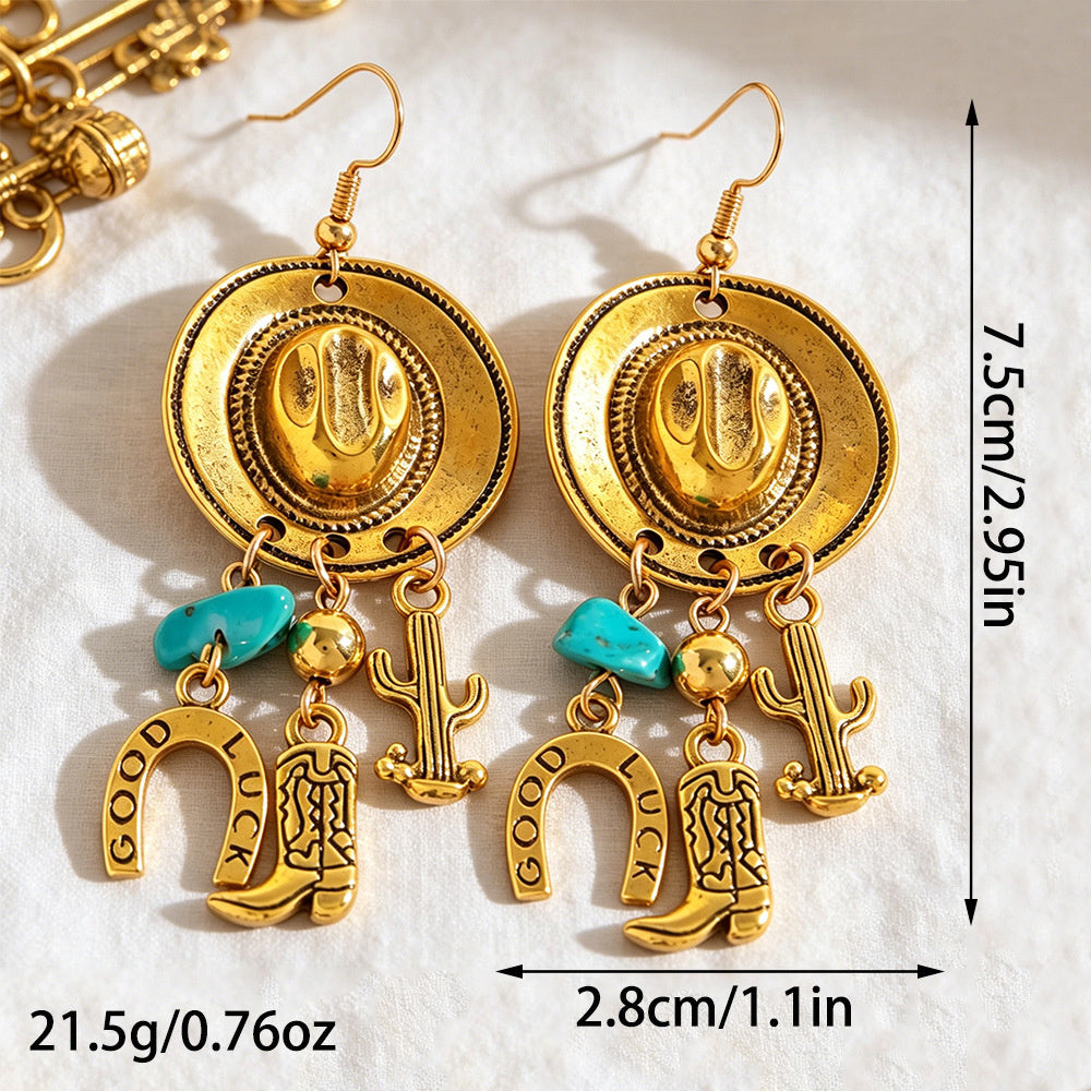Cross-border New Product Western Cowboy Tribal Style Women's European and American Vintage Creative Pendant Earrings Wholesale