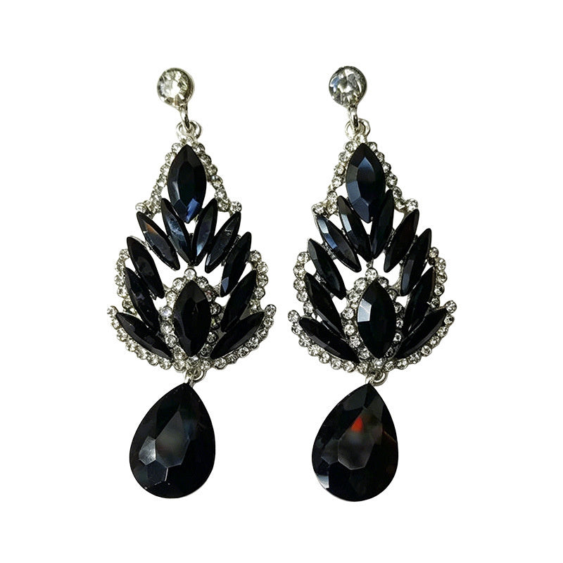 Winged-shaped rhinestone long light luxury colored diamond earrings, available in multiple colors, suitable for dress accessories