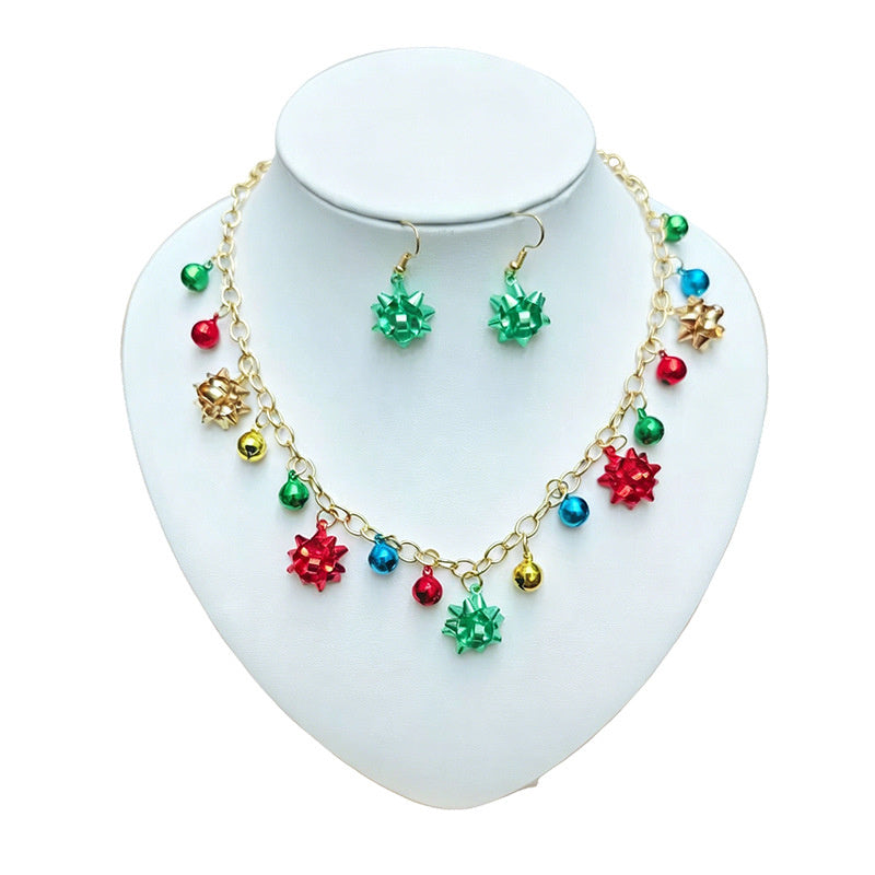 Christmas Multi-element Enamel Necklace Earring Set in Red and Green Colors, Festive Atmosphere Women's Accessories
