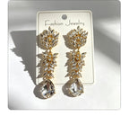 Colorful Crystal Leaf Long Earrings, Luxurious Palace-Style Exquisite Atmosphere Fashion Earrings