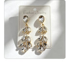 Colorful diamond leaf long earrings, niche light luxury design, stylish and versatile ear accessories