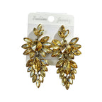 Colorful leaf rhinestone diamond-studded elegant long drop earrings, Hong Kong style party accessories