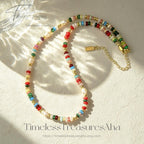 Handmade Colorful Crystal & Freshwater Pearl Beaded Necklace, Rainbow Gemstone Choker Gift for her