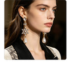 Leaf-shaped colorful diamond long earrings marquise-shaped rhinestones, suitable for pairing with dresses, creating a light and luxurious atmosphere