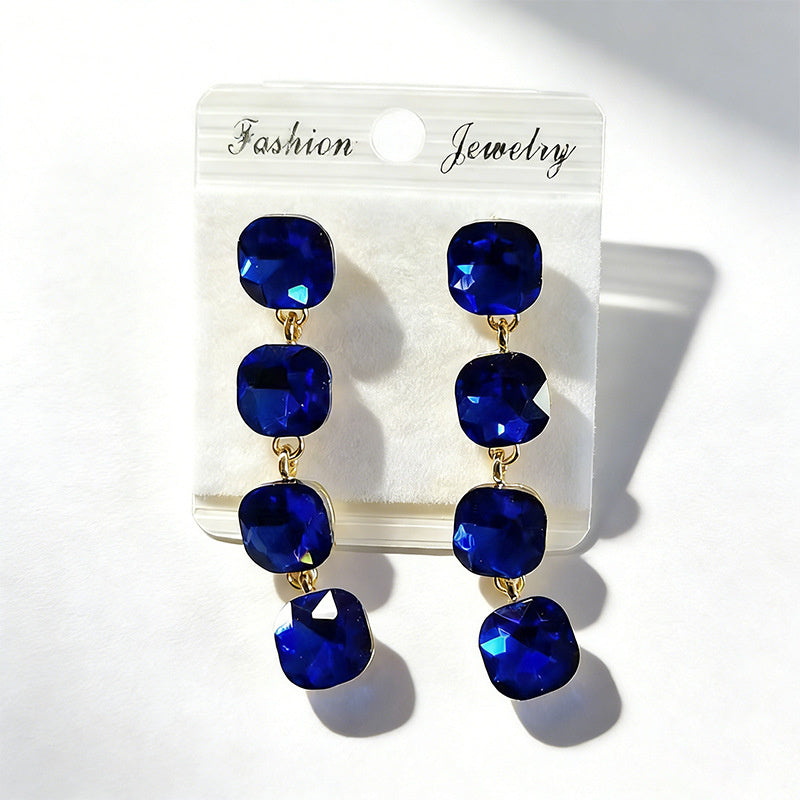 Multi-color beaded long water drop crystal earrings, fashionable, simple, versatile and elegant earrings