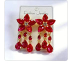 Colorful Gemstone Flower Long Tassel Rhinestone Drop Earrings Fashionable Trendy Women's Ear Accessories