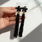 Glass Flower Tassel Earrings, Exaggerated Long Style, Fashionable and Elegant Ear Accessories
