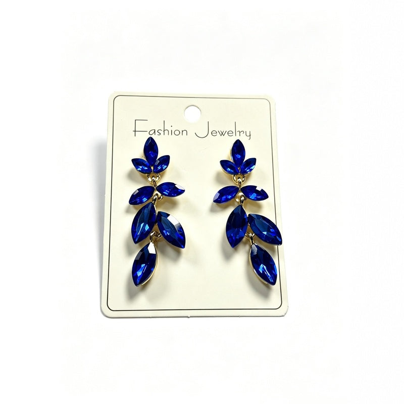 Fashionable and elegant leaf crystal earrings, long tassels, high-end versatile earrings for women, available in multiple colors