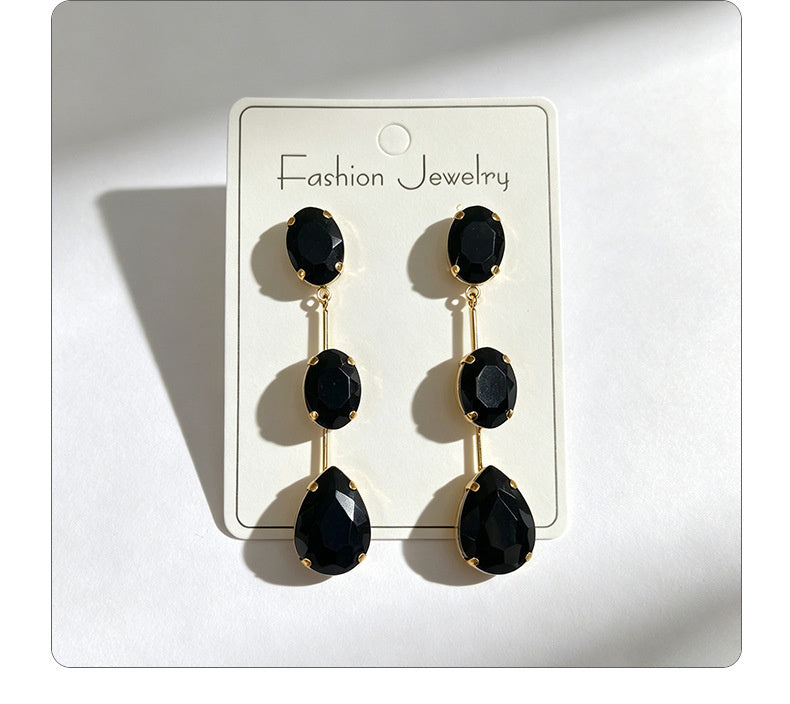Gradient color stone long earrings, light luxury and elegant, versatile for dating