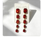 Palace-style rectangular colored diamond long drop gemstone pendant earrings, suitable for evening gowns, light luxury earrings