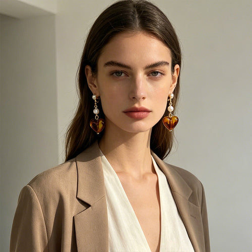 Amber Heart Earrings