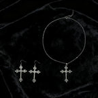 Cross necklace earring set, metal layered wear, simple and unique collarbone chain earrings