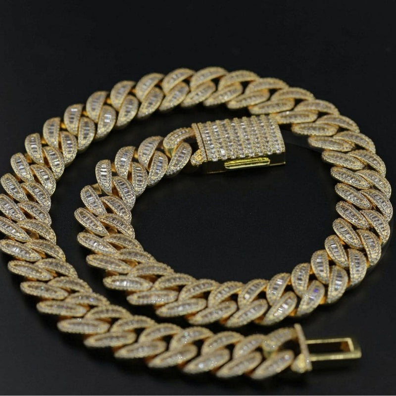 18mm Hiphop Cuban Link Chain Necklace 16-26", Copper Inlaid Zircon Bracelet 7-8-9 inches
