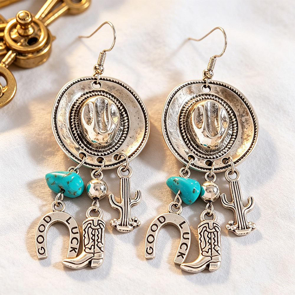 Cross-border New Product Western Cowboy Tribal Style Women's European and American Vintage Creative Pendant Earrings Wholesale