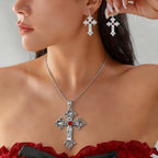 Patterned Cross and Earring Set Dark Punk Style Blood Red Gothic Necklace