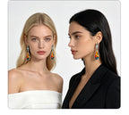 Oil painting-style water drop earrings with contrasting colors and small diamond ear hooks, niche artistic style for everyday wear