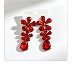 Floral waterdrop rhinestone long elegant multi-color crystal drop earrings, accessories for dress and banquet