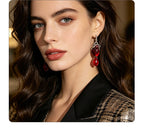 Punk-style simulated heart with distressed silver edges red crystal pendants, unique and trendy street style earrings