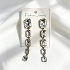 Palace-style rectangular colored diamond long drop gemstone pendant earrings, suitable for evening gowns, light luxury earrings