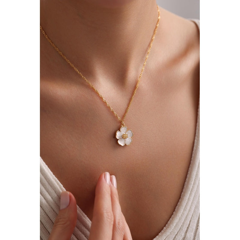 Plated Enamel Gold Sakura Flower Necklace, Christmas Gift, Gift for her, Everyday Necklace