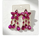 Colorful Gemstone Flower Long Tassel Rhinestone Drop Earrings Fashionable Trendy Women's Ear Accessories