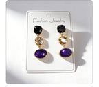 Luxury three-color gemstone with oval teardrop shape, available in multiple colors, durable and non-fading, fashionable earrings