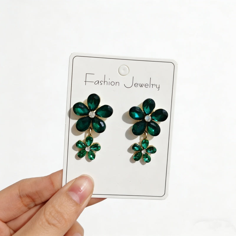 French-style light luxury creative unique champagne-colored zircon flower niche versatile fashion earrings