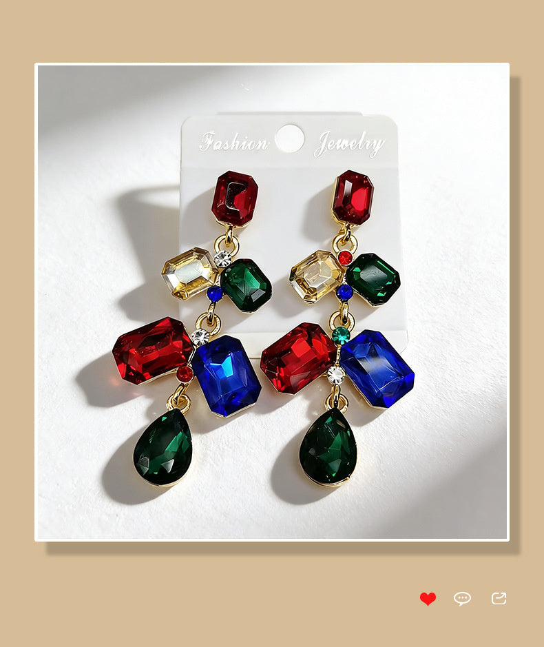 Long waterdrop crystal with fashionable tassels, available in multiple colors, high-transparency cut design, elegant earrings