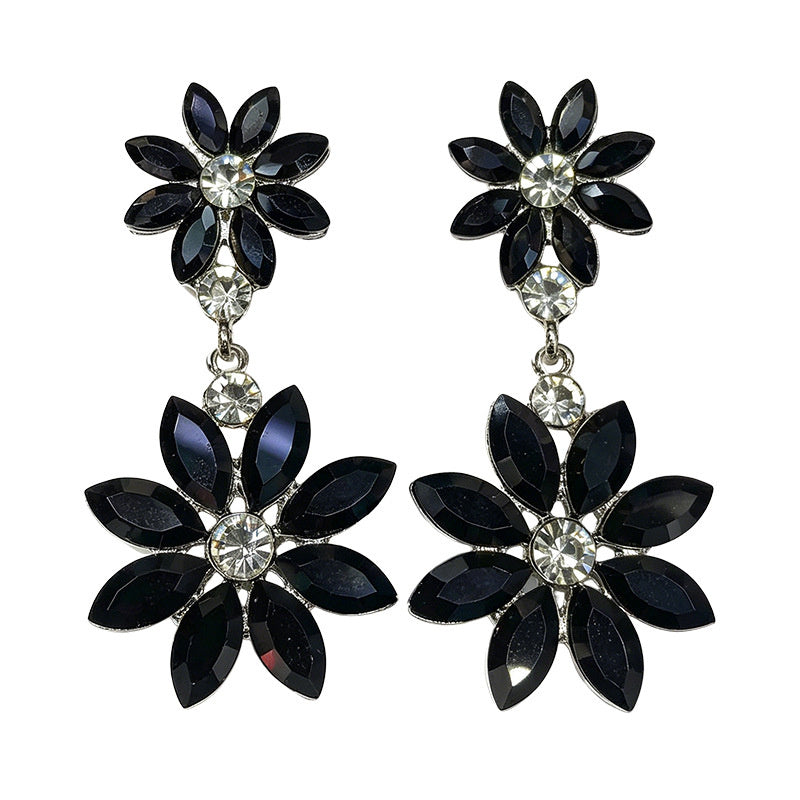 Light luxury style double-layer rhinestone flower for women, high-end versatile commuter earrings