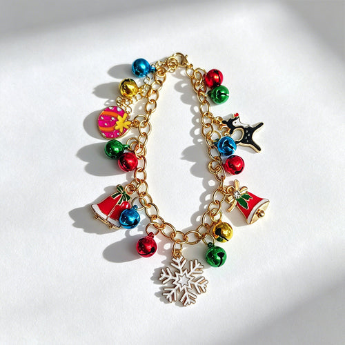 Cartoon snowflake bell-shaped Christmas bracelet, colorful oil-drip holiday atmosphere accessory