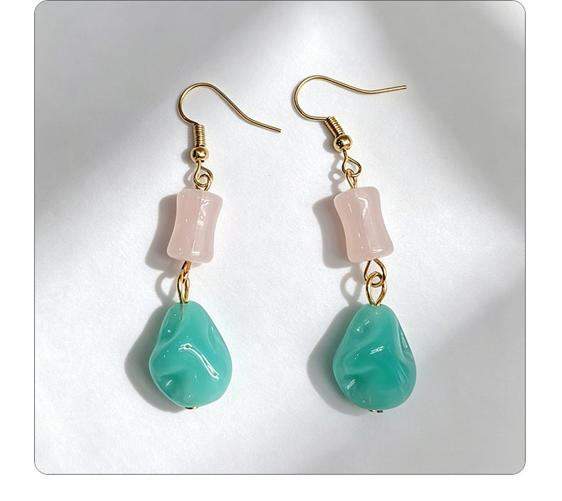 New Chinese-style red pendant pink bamboo earrings, versatile and elegant, traditional Chinese style earrings