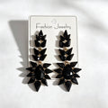 Black rhinestone flame earrings with an exaggerated, grand, and high-end feel