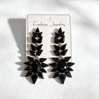 Black rhinestone flame earrings with an exaggerated, grand, and high-end feel