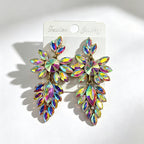Colorful leaf rhinestone diamond-studded elegant long drop earrings, Hong Kong style party accessories