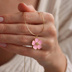 Plated Enamel Gold Sakura Flower Necklace, Christmas Gift, Gift for her, Everyday Necklace