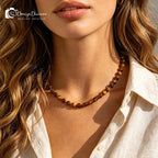 Boho Tiger's Eye Beaded Toggle Necklace| Gold Accents, Courage Protection Healing Crystal Statement Jewelry Gift for Her