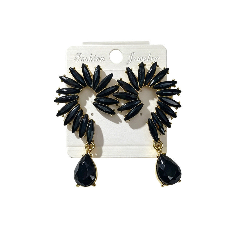 Colorful Stone Water High-End Long Drop Earrings, Versatile Metal Jewelry