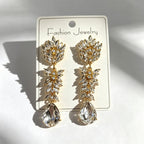 Colorful Crystal Leaf Long Earrings, Luxurious Palace-Style Exquisite Atmosphere Fashion Earrings