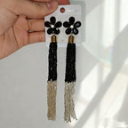 Glass Flower Tassel Earrings, Exaggerated Long Style, Fashionable and Elegant Ear Accessories