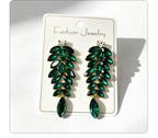 Diamond-studded leaf long tassel multi-color crystal earrings, evening style accessories